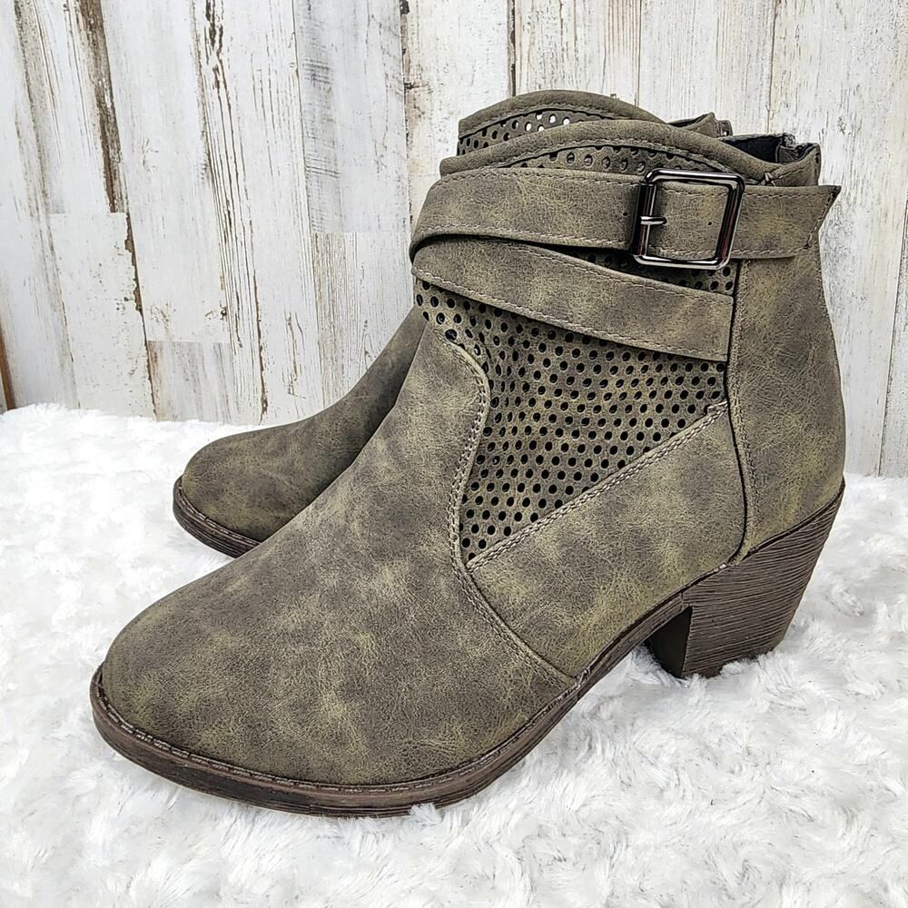 Blue Suede Shoes Ankle Booties Olive Size 8.5